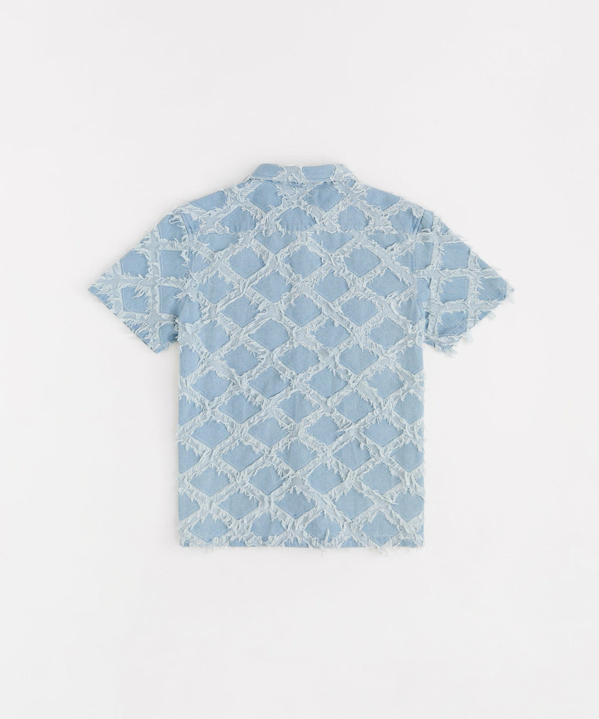 Frayed Textured Button Down Shirt - Blue
