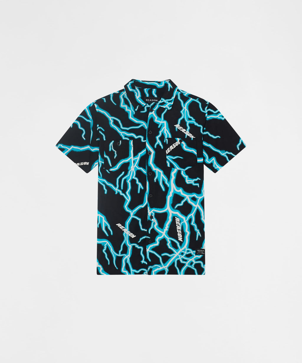 Lightning Viscose Button-Down Short Sleeve Shirt - Black