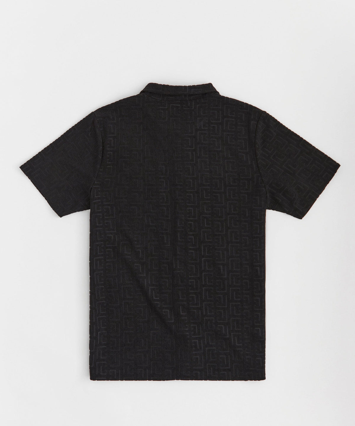 Geometric Viscose Button-Down Short Sleeve Shirt - Black
