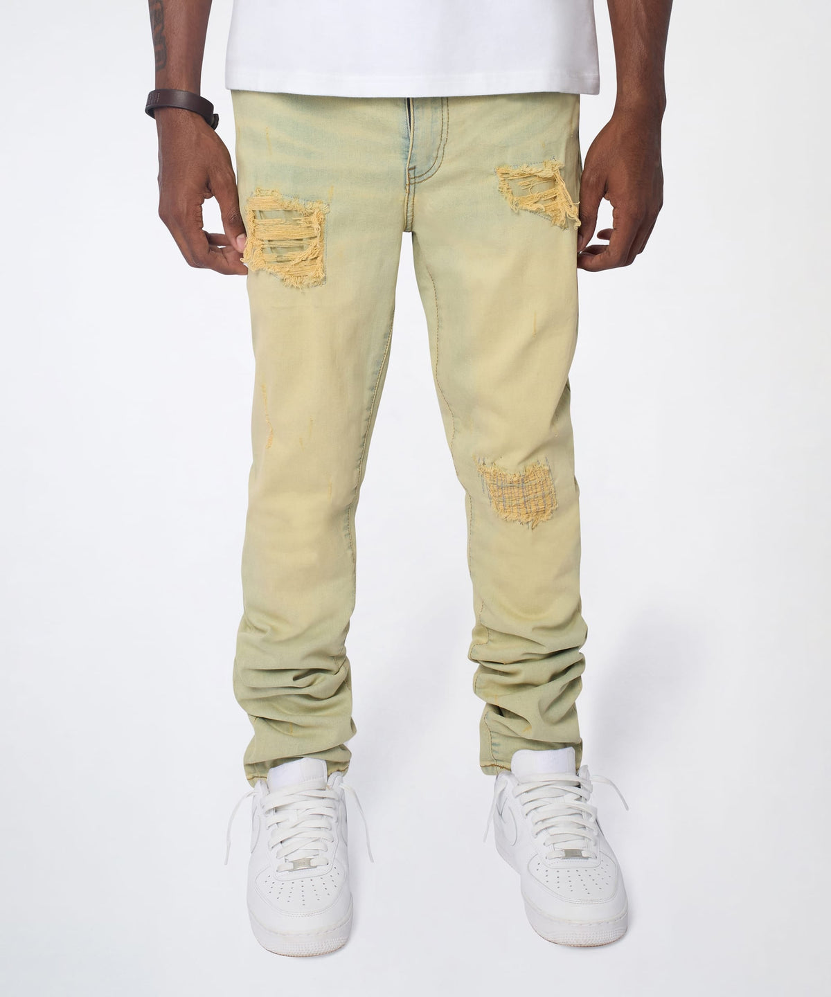 Mended Distressed Skinny Jeans - Light Blue