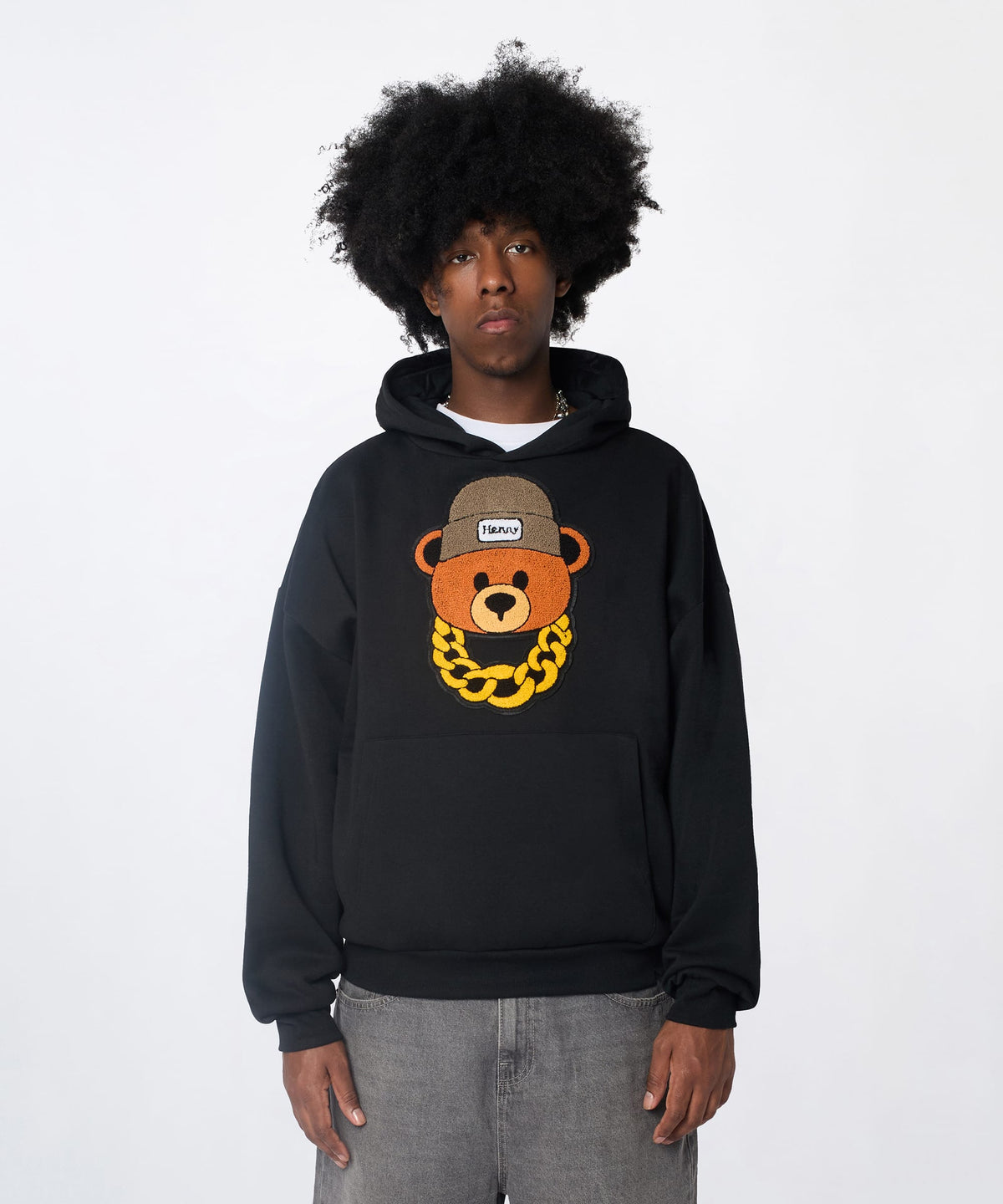 Henry Bear Chenille Hoodie - Black