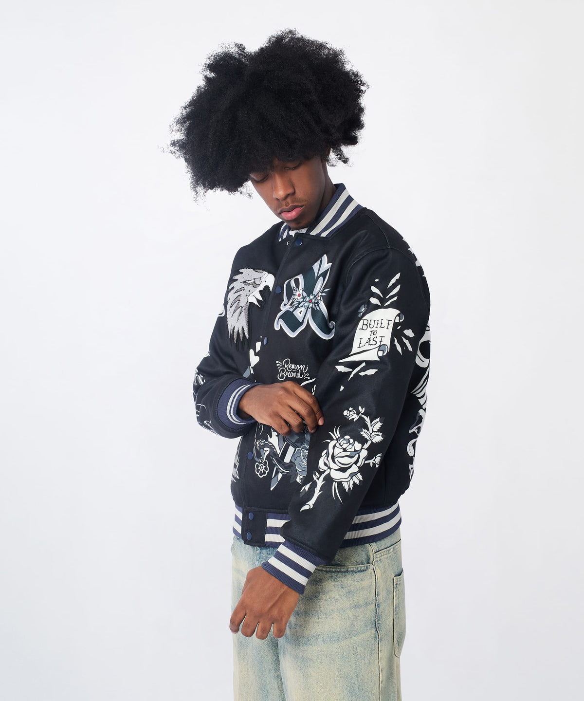 Iconic Chenille Patched Varsity Jacket - Black