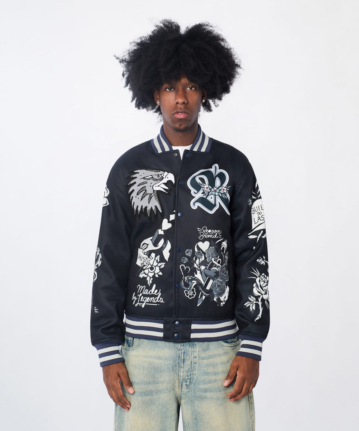 Iconic Chenille Patched Varsity Jacket - Black