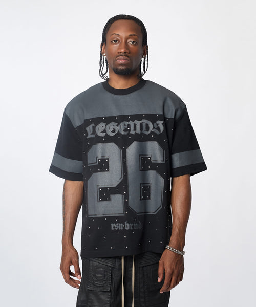 Football Rhinestones Short Sleeve Tee - Black