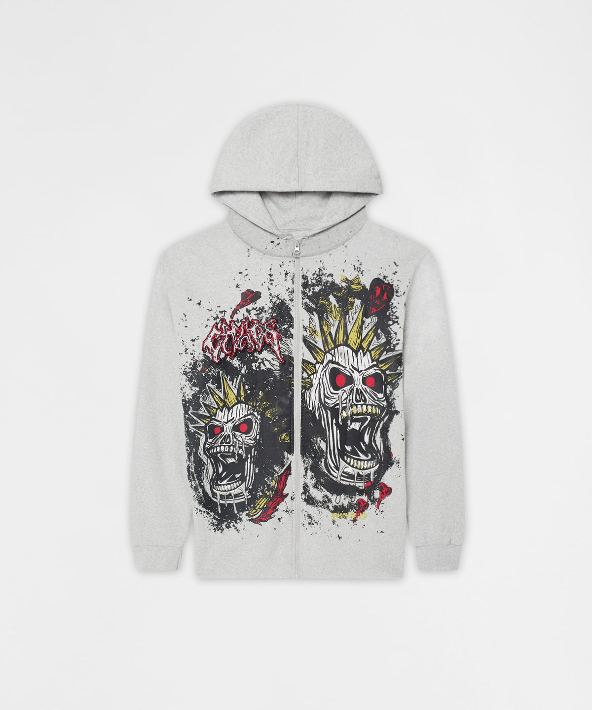 Mohawk Skull Graphic Zip Up Hoodie - Grey