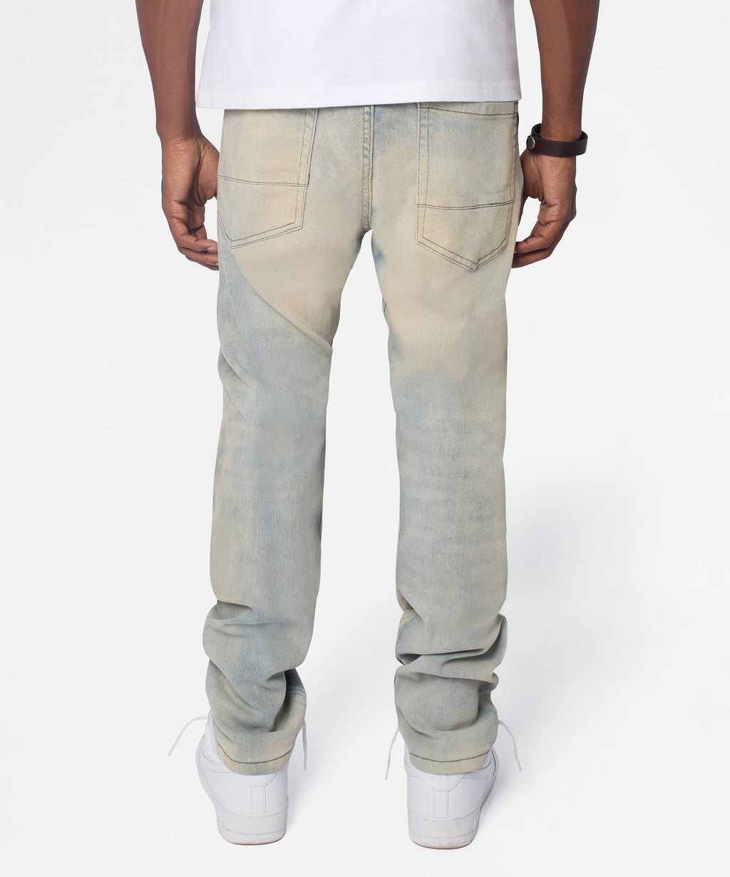 Light Wash Repaired Denim Jeans - Blue