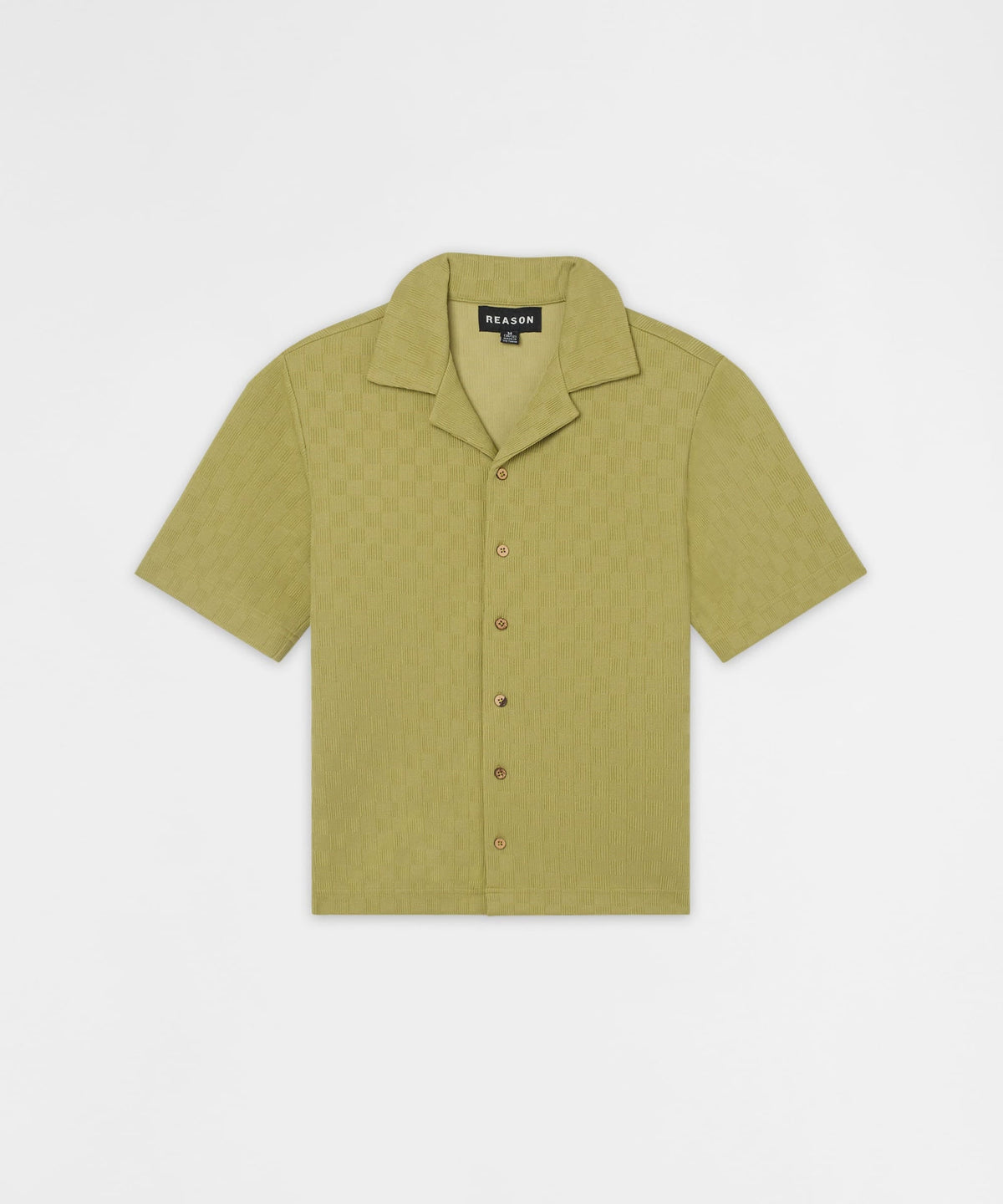 Jacquard Knit Short Sleeve Button-Down Shirt - Olive Green