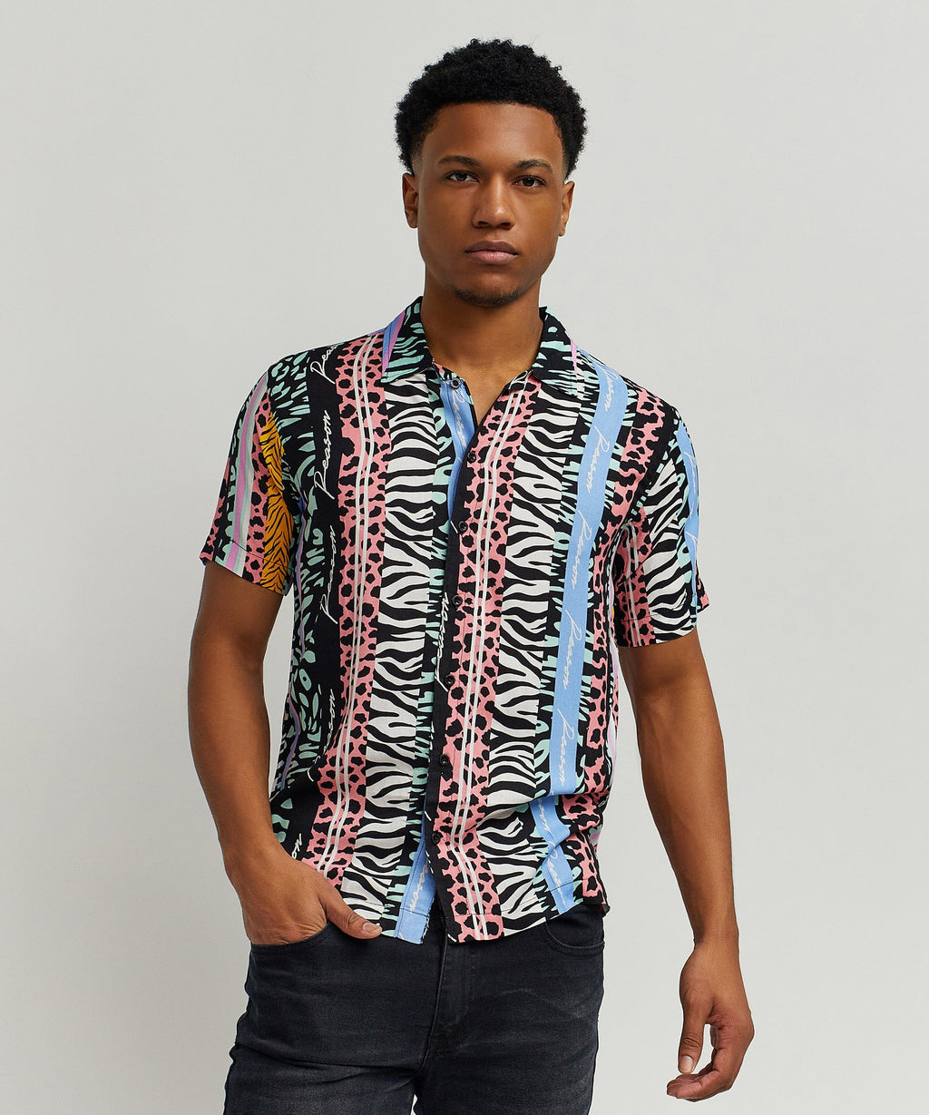 Jungle Fever Button Down Short Sleeve Shirt - Multicolor